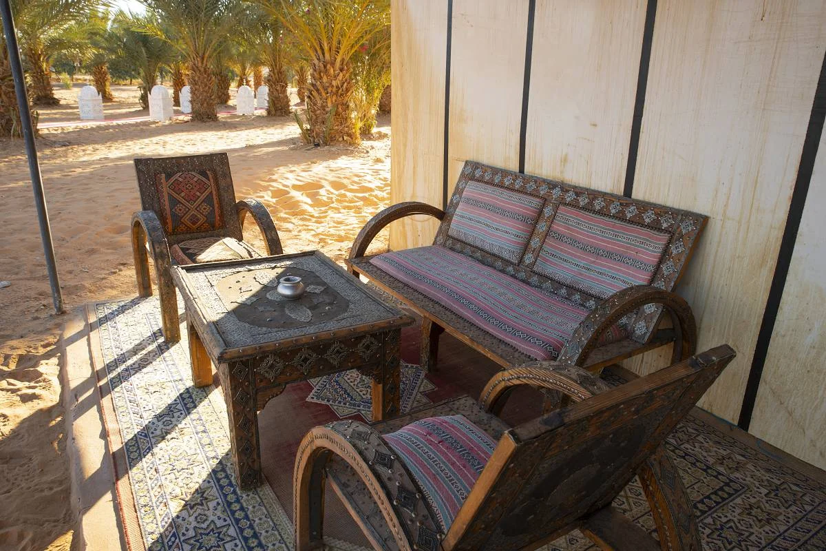 Erg Chebbi desert camp, tent terrace, Merzouga