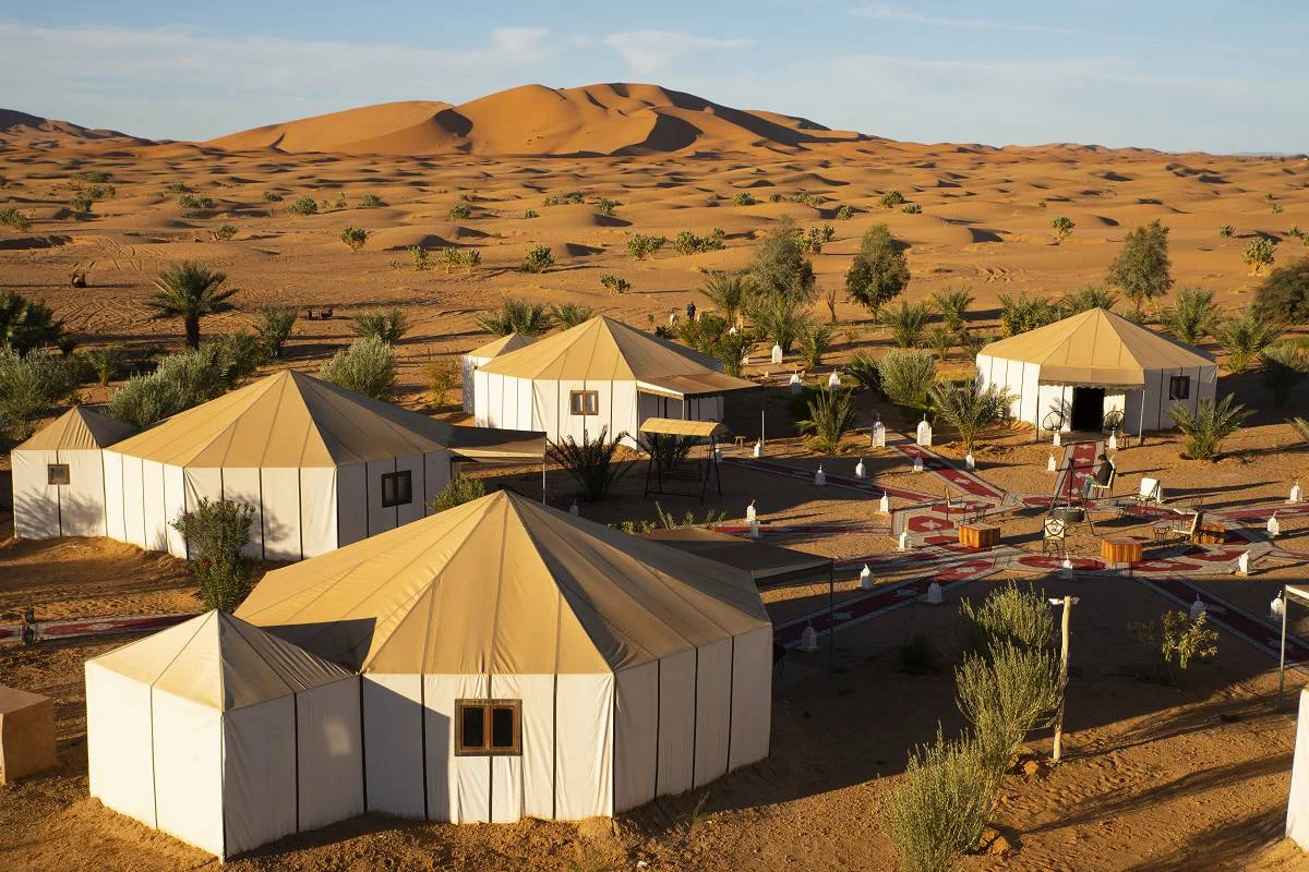General view of Erg Chebbi luxury desert camp, Merzouga