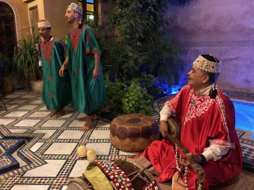 Gnawa group entertainment at Riad Layalina Fes, Morocco