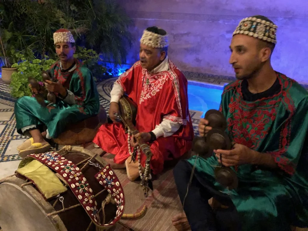Gnawa group entertainment at Riad Layalina Fez, Morocco