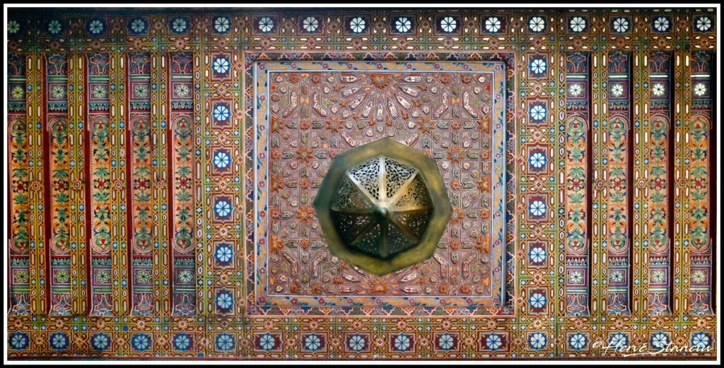 Magnificent art painted ceiling at Riad Layalina in Fez