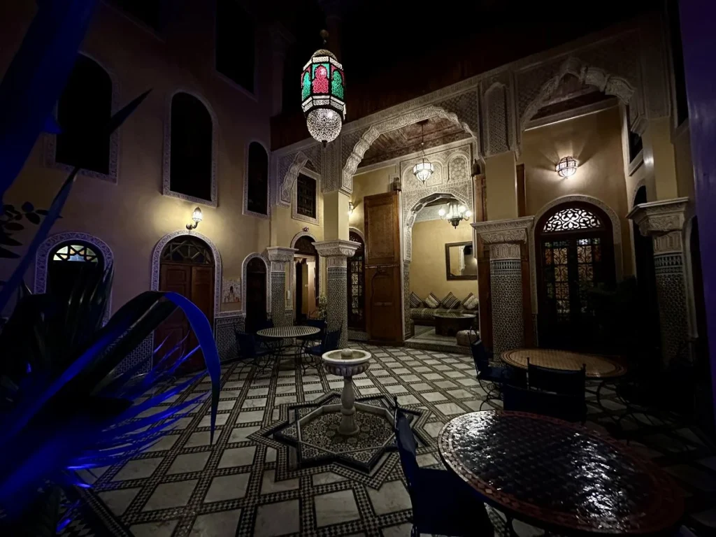 Patio at Riad Layalina Fes by night
