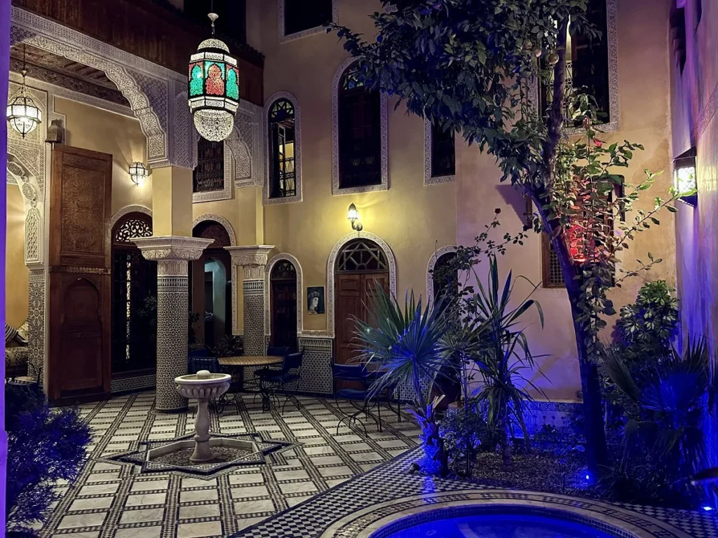 Patio by night at Riad Layalina Fes, Morocco