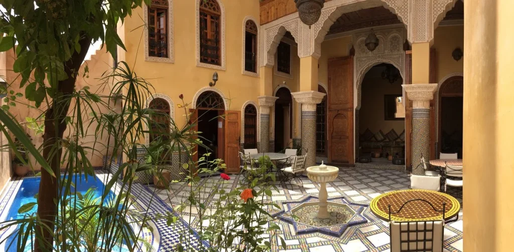 Patio and pool view at Riad Layalina Fes