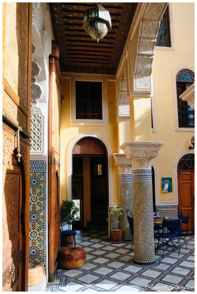 Patio with decoration details at Riad Layalina Fes
