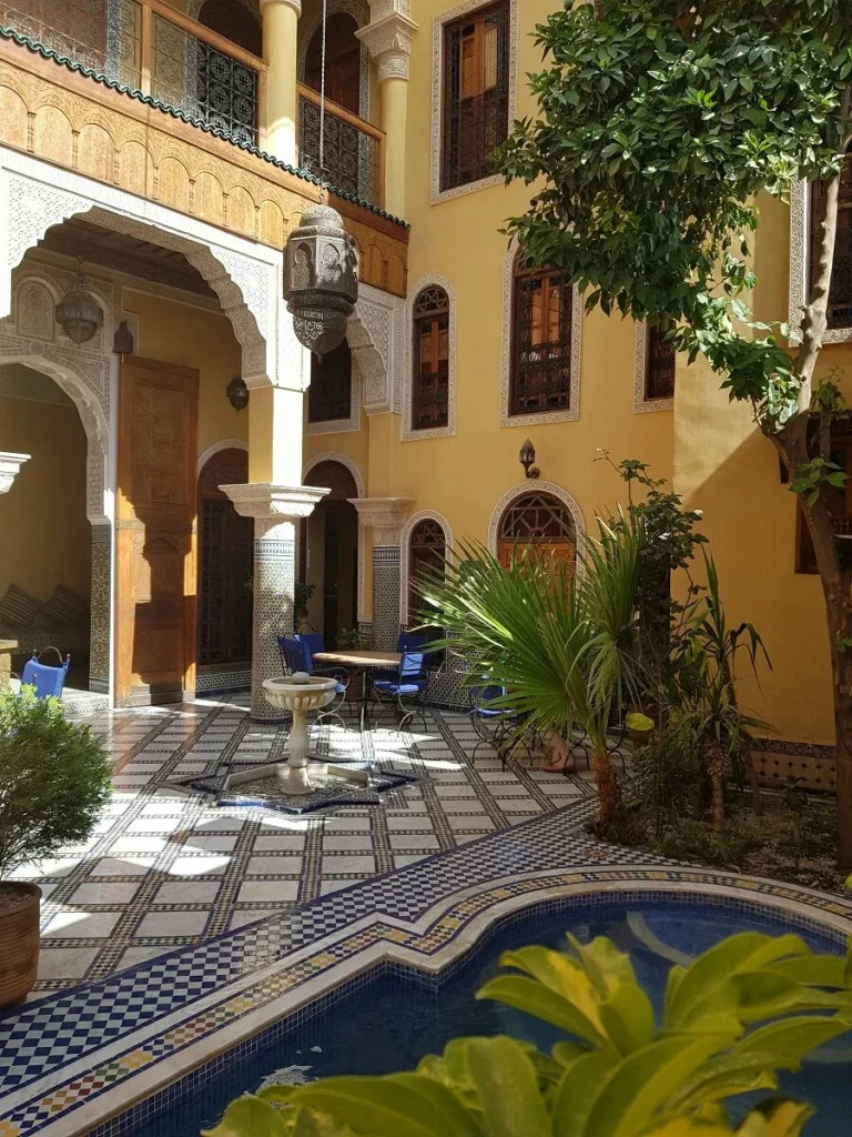 Patio and pool view at Riad Layalina Fez