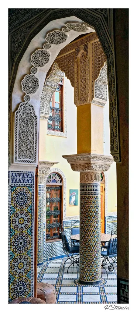 Stucco and decoration details at Riad Layalina in Fes