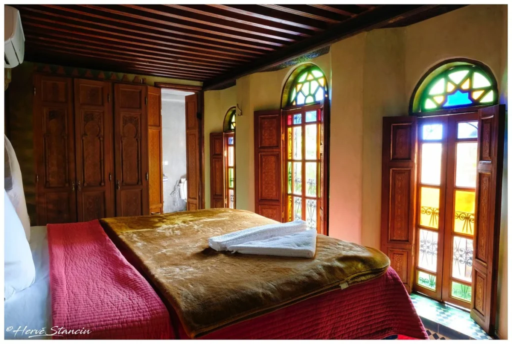 Superior double room king size bed at Riad Layalina Fez Morocco