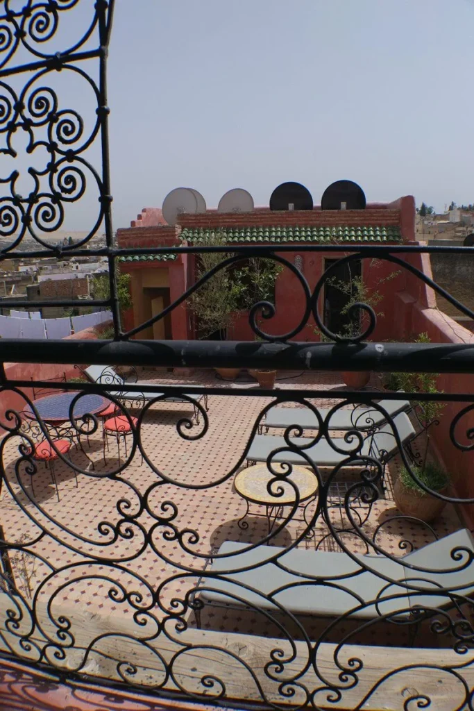 Upper terrace with deckchairs Riad Layalina Fez