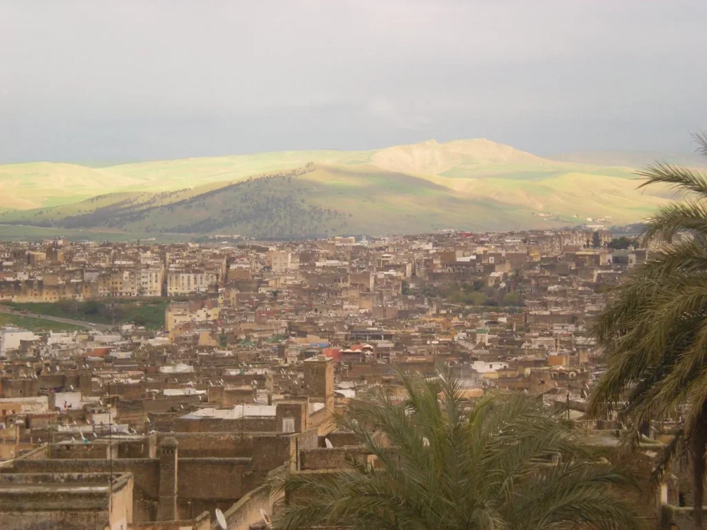 View from upper terrace Fes medina Riad Layalina Fes Morocco
