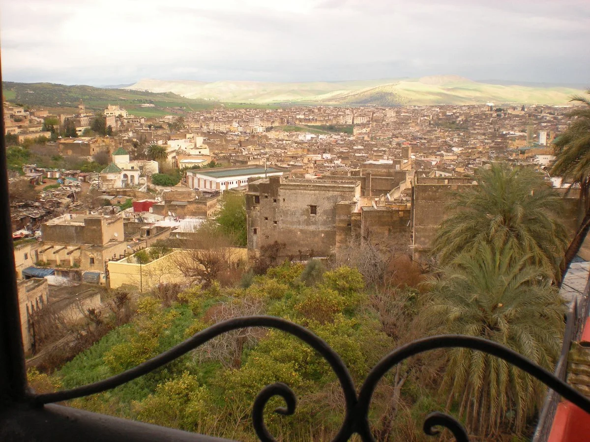 View from upper terrace Fez medina Riad Layalina Fes Morocco View from upper terrace Fez medina Riad Layalina Fes Morocco