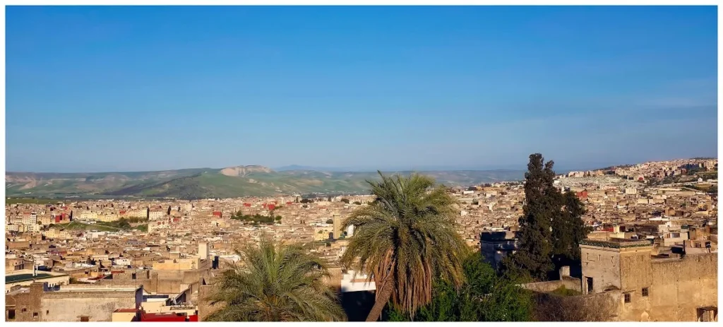 View from upper terrace on Fes medina Riad Layalina Fes