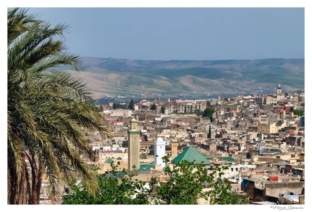 View from upper terrace on Fes medina Riad Layalina Fez Morocco